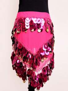 1条女士肚皮舞臀巾，新款流苏亮片腰巾/腰带，初学者三角巾，东方舞腰部配饰 - 彩色 - 查看 8