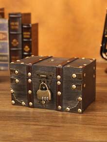 1pc Large Vintage Green Wooden Square Jewelry Box, Elegant European Style Storage Solution, Secure Craft Prop With Lock And Password Feature, Perfect Treasure Chest For Organizing Jewelry And Keepsakes, Ideal Gift For Special Occasions And Home Decor Enthusiasts, Enhance Your Space With Timeless Charm And Functionality - Grey - View 14