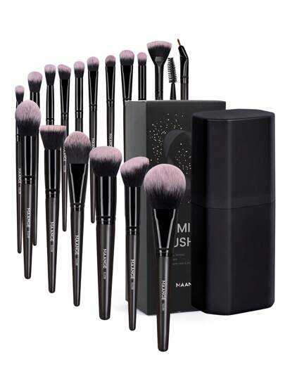 MAANGE 18pcs Professional Makeup Brush Set, Soft Fiber Material, Portable, Including Foundation Brush, Eyeshadow Brush, Blending Brush, Eyebrow Brush, Travel Essential, With Storage Case, Makeup Brush Set, Makeup Brush Set, Makeup Brush Set, Complete Makeup Tools, Makeup Brush Set, Makeup Brush Set, Makeup Gift Set
