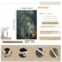 1pc, Canvas Hanging Painting, Framed Art Decoration, Ready To Hang, Wall Arts, Posters, Wall Art With Frame, Vintage Gothic Witch Mural In The Magic Forest, Mythical Witch Halloween Poster Print, Witchcraft Mural, Mysterious Dark College, Fall, Halloween, Halloween Autumn Decoration, Room Decoration, Dormitory Decoration ,Halloween Decor Home Decor Fall Decor