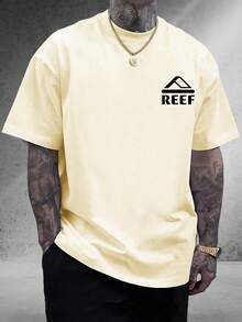 Men's REEF Logo T-Shirt|Minimalist Mountain Graphic|Streetwear Essential|100% Cotton|Unisex Fit|Ideal Gift For Surf & Skate Enthusiasts - 杏色 - 查看 2