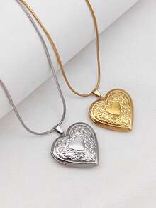 1 buc colier cu pandantiv din oțel inoxidabil, vintage, placat cu aur de 18K, cu inimă, floral, lalea, trandafir în relief, design simplu și elegant pentru bărbați și femei, bijuterii la prețuri accesibile pentru Ziua Îndrăgostiților