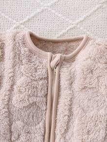 Autumn/Winter Baby Bear Long Sleeve Fleece Sleeping Bag, Reversible With Hidden Zipper, Soft & Comfortable Swaddle Infant Supplies - Apricot - View 5