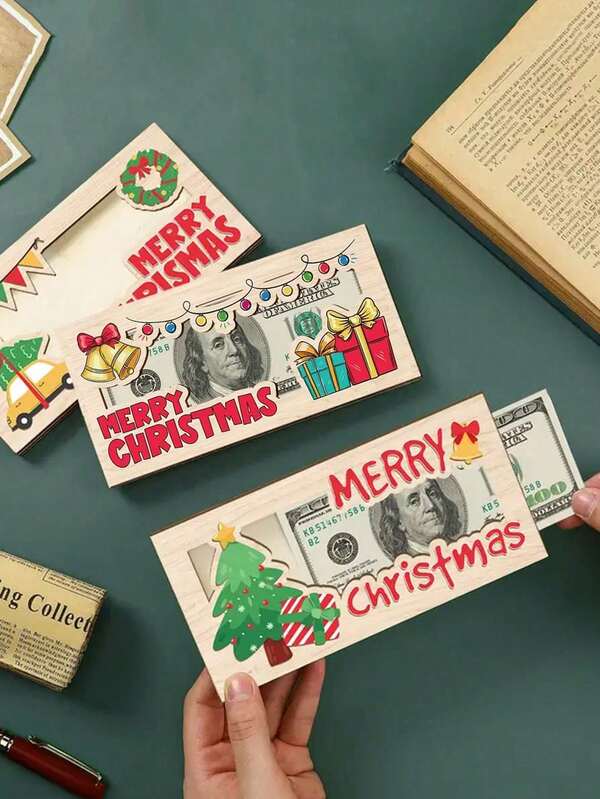 1 قطعة/3 قطع محفظة عيد الميلاد، هدية نقدية خشبية جذابة بعبارة "عيد ميلاد سعيد"، ديكورات مكتبية، ديكورات حفلة عيد الميلاد، هدية مفاجأة خيار نقدي مثالي، لوازم حفلة عيد الميلاد المنزلية، ديكورات غرفة الشتاء