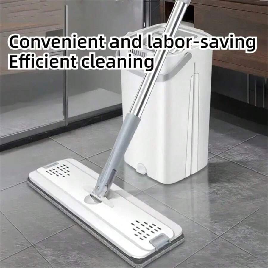 1 Set Mop Bucket Cleaning Kit, Includes Mop And Bucket With Replaceable Mop Pads, Self-Cleaning Mop, Wet & Dry Mop, Multi-Function Bucket, Suitable For Tile, Marble, Hardwood, Concrete Floor Cleaning, Reusable Mop Pads, Cleaning Tools