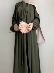 1 套透气、亲肤面料穆斯林三件套服装，适合女性日常穿着、阿巴雅、经典百搭（穆斯林开衫 + 吊带背心 + 腰带） - 彩色 - 查看 7