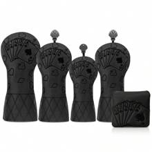 经典复古扑克图案黑色木质推杆头套 - 优质耐用的防护装备 | 适合年轻潮流人士和家庭高尔夫爱好者 - 黑色 - 查看 1