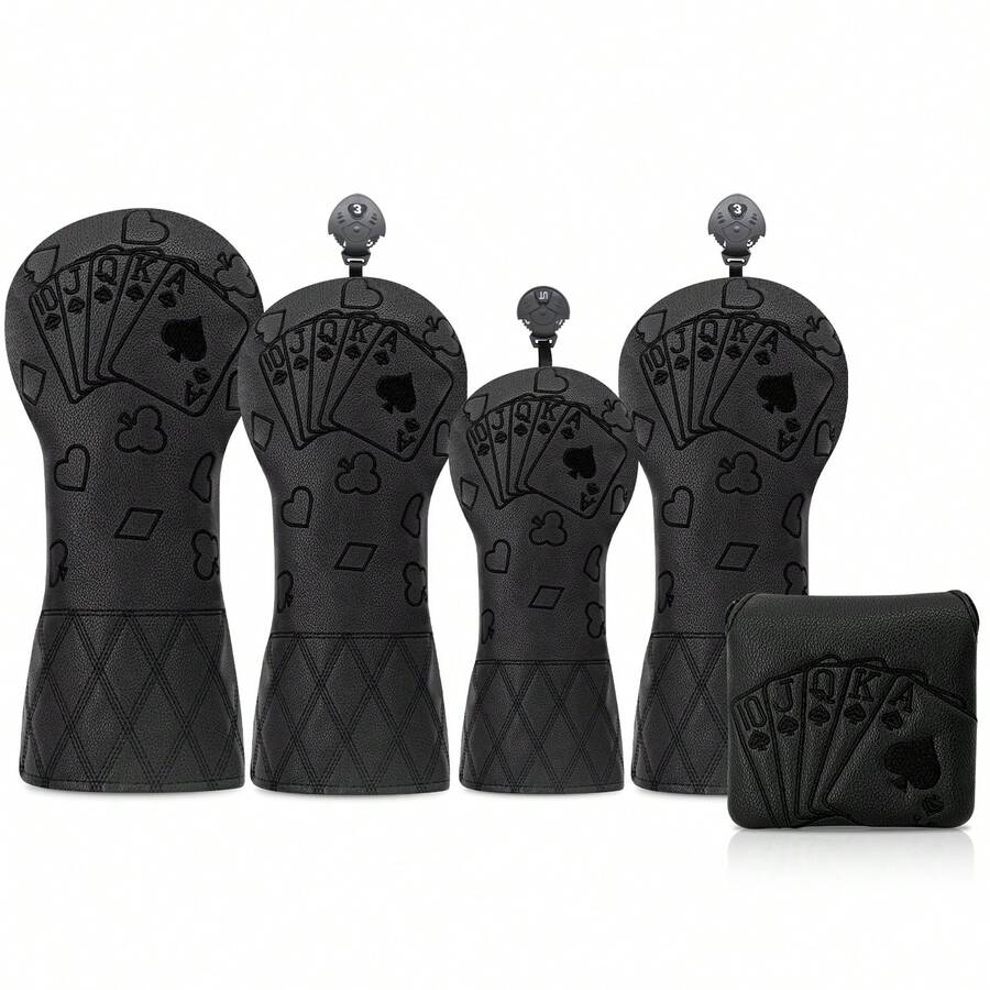 经典复古扑克图案黑色木质推杆头套 - 优质耐用的防护装备 | 适合年轻潮流人士和家庭高尔夫爱好者 - 黑色 - 查看 1