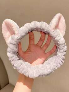 1件装休闲卡通猫耳发箍，女士沐浴/化妆发箍，防滑发饰，秋冬季度假装扮发带，优雅围巾式女士头巾，柔软头巾
