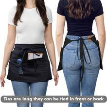 1 件带口袋的服务员围裙，带口袋的短围裙，腰围，带 3 个口袋的服务员围裙，适用于园艺、烹饪和服务员 | 超长肩带 - 黑色/白色 - 彩色 - 查看 2