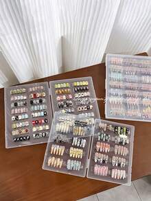 Klimonla Press-On Nails Storage Box, Nail Art Style Collection Box, Display Box, Transparent Frosted Sample, Color Card, Photo Frame Tool Mini Nail Art Tool Storage Box,Only The Boxes Are Sold, Excluding The Items Inside. - Clear - View 3