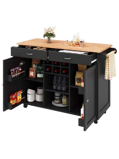 Sairedel Moderne Kitchen Isl Dining Tafel (102x45x92 Cm) Multifunctional Cabinet Sideboard Wood Grain Black, Large Storage Space view 11