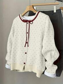 Crew Neck Open Front Long Sleeve Sweater, Autumn/Winter