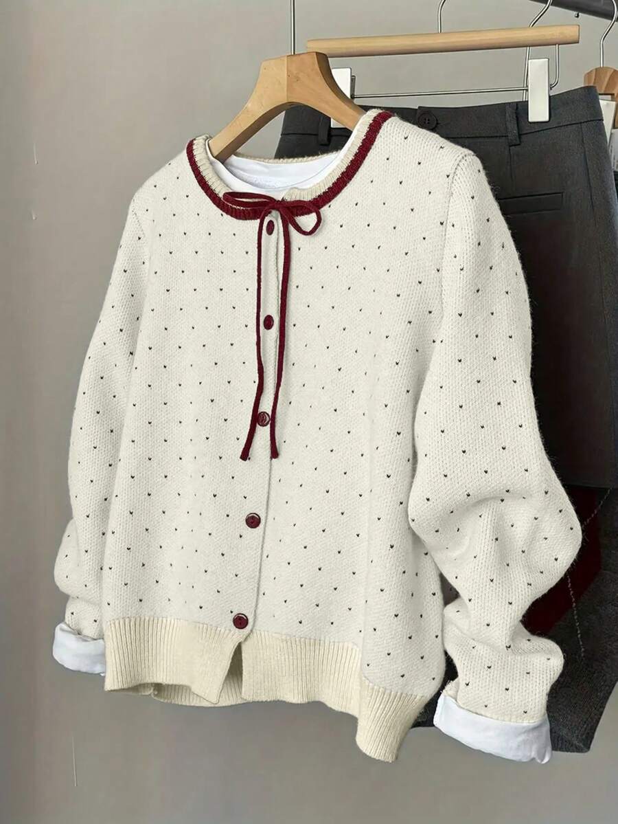 Crew Neck Open Front Long Sleeve Sweater, Autumn/Winter