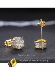 1 Pair Unisex Fashionable Versatile Rhinestone Stainless Steel Stud Earrings (With 1 Extra Earring Back), Suitable For Outdoor, Travel, Party, Gift, Daily Wear