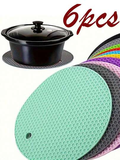 6 件/3 件/1 件厨房防烫纯色隔热垫：耐高温保护桌面、烹饪锅/烘焙材料/餐饮隔热，防滑易清洁，适用于多种场景