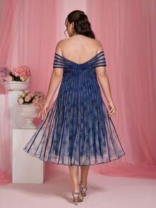 Mgiacy New Off-Shoulder Mesh Flared High-End Evening Gown, Suitable For Black Tie Events, Blue Dress - Navy Blue - View 2