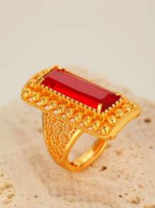 1 pieza Anillo abierto con borde de cuentas calado con estilo de palacio vintage, adecuado para fiestas, bailes, festivales, gran opción de regalo