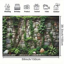 1 幅常春藤和石墙横幅 - 郁郁葱葱、充满活力的绿色常春藤攀爬石墙设计，耐用的聚酯纤维背景适合生日派对，多种尺寸适合户外庆祝活动和花园装饰，无需电源，户外装饰。充满活力的绿色背景，易于组装的背景横幅 - 綠色 - 查看 5