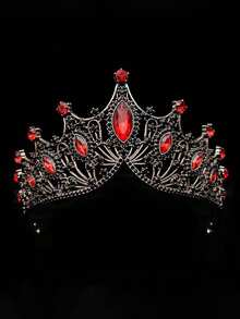 1 pezzo Copricapo da sposa con croce, corona di lusso in lega stile barocco europeo e americano, accessorio per abito da principessa per feste, accessori per San Valentino - Rosso - Visualizzare 4