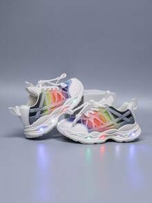 Fashionable LED Luminous Mesh Breathable Sports Shoes, Suitable For Boys And Girls - Casual, Shock-Absorbing, All-Season Non-Slip Outdoor Running And Walking Shoes - White - View 5