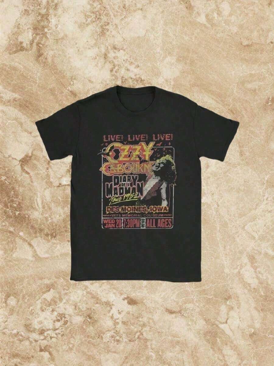 5XL Casual Live All Ages Diary Ozzys Osbourne T-Shirts For Men Crewneck Pure Cotton T Shirt Short Sleeve Tee Shirt Plus Size Tops - 黑色 - 查看 1