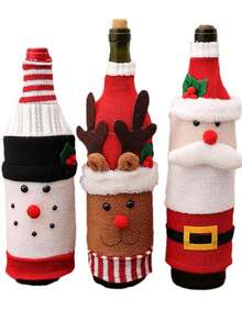 1pc Christmas Decoration Knitted Cartoon Wine Bottle Cover, Creative Plush Santa Claus Wine Bottle Bag