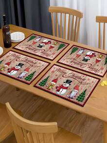 4 Pieces Of Christmas Gingerbread Man PVC Woven Placemats For The Christmas Tree, Reusable And Washable, Farmhouse Winter Christmas Holiday Family Kitchen Table Decoration Placemats.