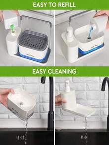 1 Set Handmade Soap Dispenser Kit, Includes Tray, Double-Layer Soap Dispenser, Sponge Holder And Dish Rack, Suitable For Kitchen Sink Countertop Storage, Practical Kitchen Tool, Home & Bathroom Decor, Autumn Decoration, Back To School Essential - Multicolor - View 5