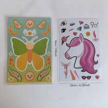 6 Pieces/Pack Laser Face Changing Stickers Collage Butterfly Flower Cake Candy Princess Unicorn Series Diy Colorful Puzzle Gift Stickers - Multicolor - View 2