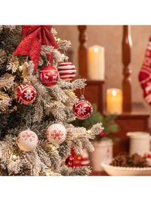 24/12/4 quả bóng lấp lánh Giáng sinh, bóng trang trí Giáng sinh hình bông tuyết đỏ và trắng, bóng treo lấp lánh dùng để trang trí cây thông Noel, tiệc tùng ngày lễ và lễ kỷ niệm ngoài trời, quà tặng Giáng sinh cổ điển và đồ trang trí nhà cửa, trang trí năm mới - Nhiều màu - Xem 6