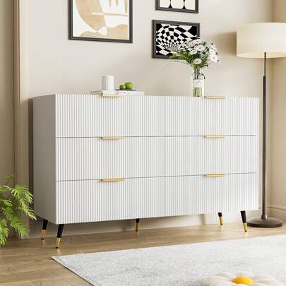 Elegant Sideboard With Modern Design, Chest Of Drawers And Plenty Of Storage Space, Golden Handles