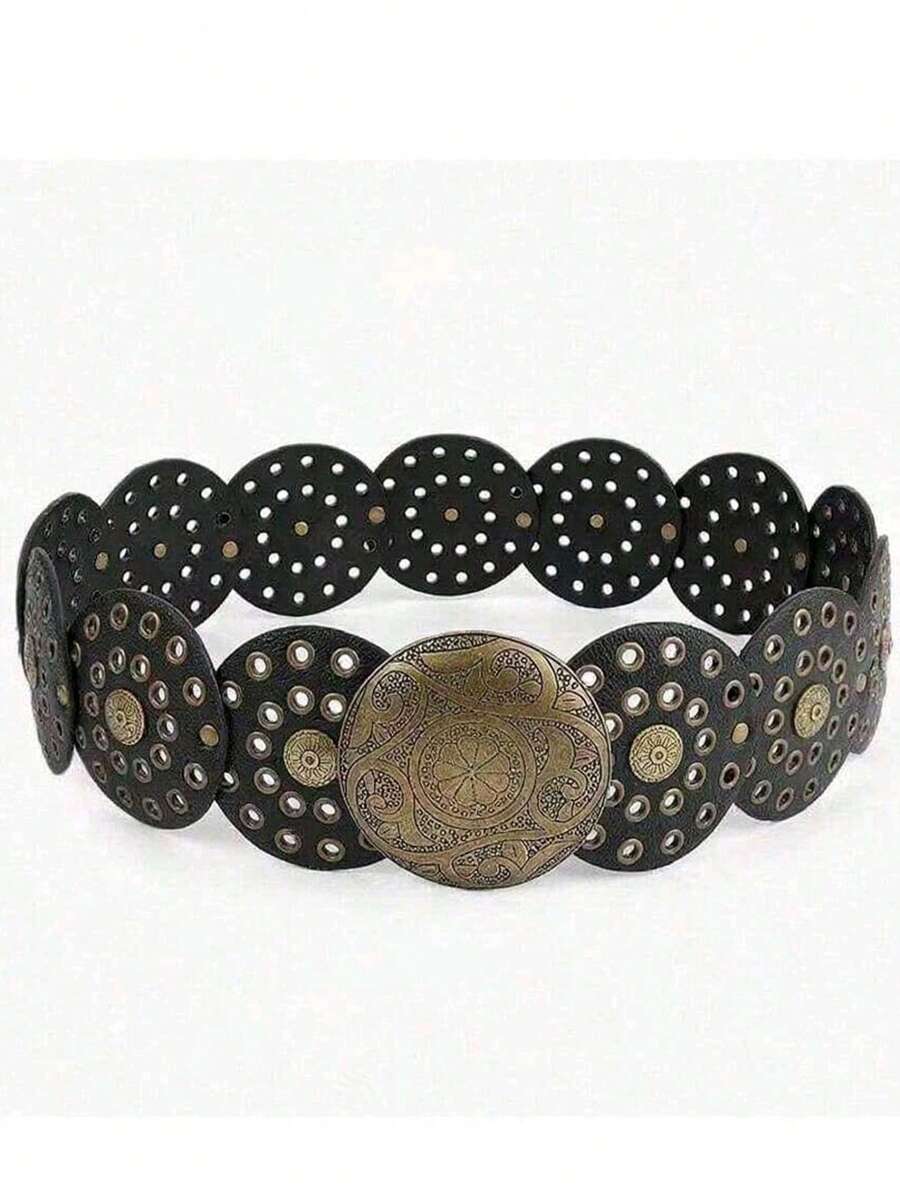 1pc Vintage Bohemian PU Leather Women's Belt, Suitable For All Seasons, American Western Cowgirl Retro Style