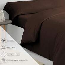 Sábana individual de 3 piezas con funda nórdica, sábana bajera y funda de almohada, sin relleno, ropa de cama súper suave, adecuada para camas de 90/105/135/150/180/200 cm - Marrón - Ver 3