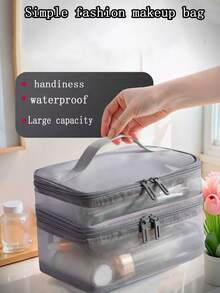 1pc Double-Layer Mesh Cosmetic Bag, Transparent Portable Organizer, Makeup Brush Holder, Popular Toiletry Bag, Cosmetics Storage Pouch, Large Capacity Multi-Compartment Design, Hand Bag, Beach Bag, Mesh Tote, Makeup Bag Makeup Travel Toiletry Organizer Clear Essentials Gifts Storage Zipper Accessories Nail Bags, Makeup Bag, Storage, Makeup Organizer
