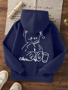 Tween Girls Casual Floral Print Thermal Lined Sweatshirt, Autumn - Navy Blue - View 3