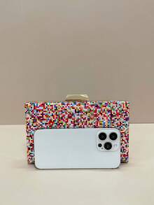 Bolsa clutch feminina, bolsa de noite, com estampa colorida dupla face, charmosa e requintada, ideal para festas, casamentos e bailes. Combina perfeitamente com vestidos de festa, vestidos de noite e vestidos de lantejoulas. Vem com alça de ombro removível, ideal para adolescentes, mulheres, meninas e estudantes. - Multicolorido - Ver 5