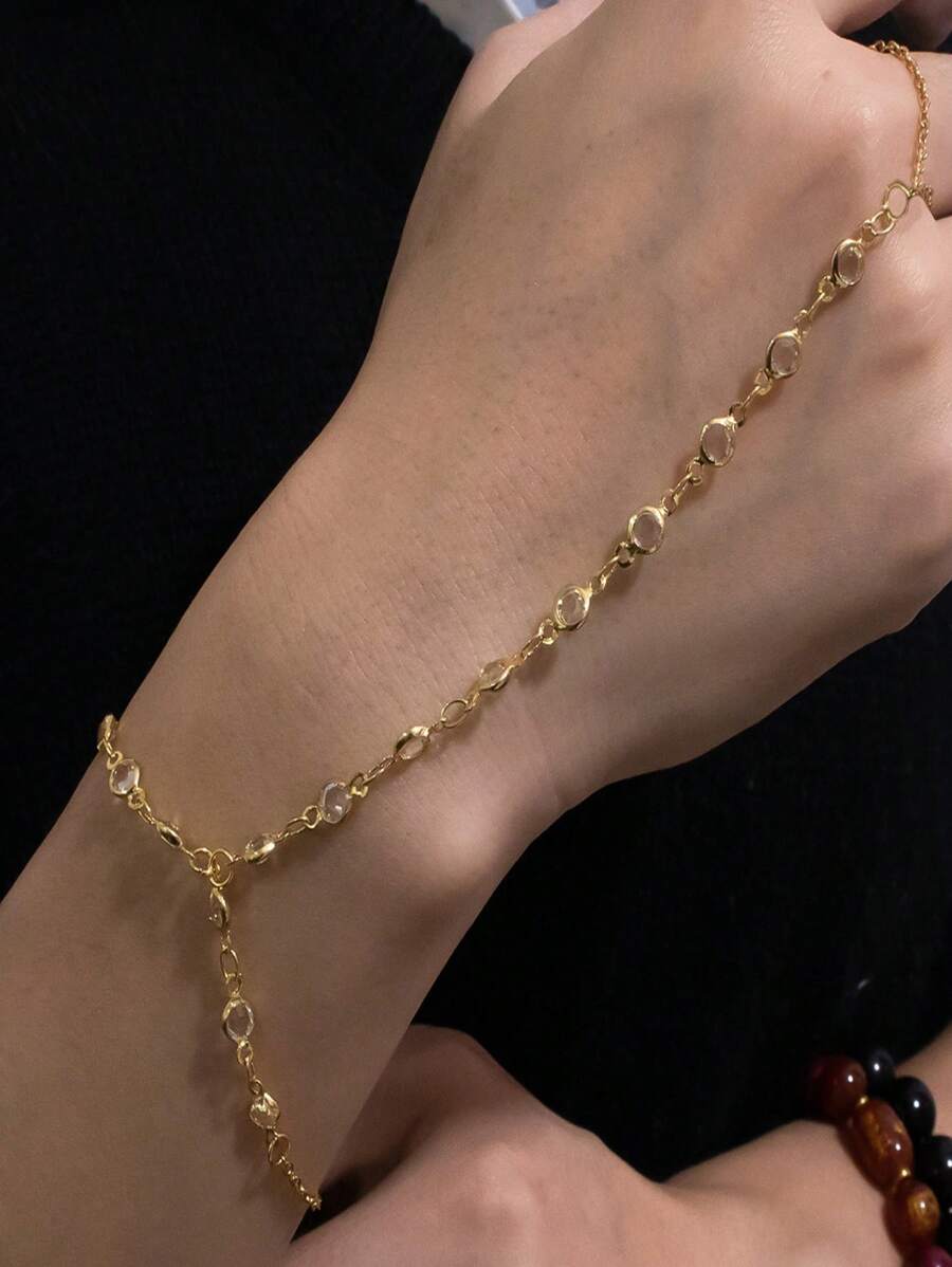 1 件简约时尚百搭链串珠指环手链，适合女士日常佩戴（手工制作，数量随机，避免接触水）