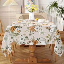 1pc Autumn Theme Tablecloth, Watercolor White Pumpkin And Rustic Floral Pattern Design, Autumn And Thanksgiving Decor, Autumn Gift, Ideal For Indoor Outdoor Party And Home Decoration, Thanksgiving Tablecloth, Suitable For Living Room, Dining Room, Kitchen And Picnic