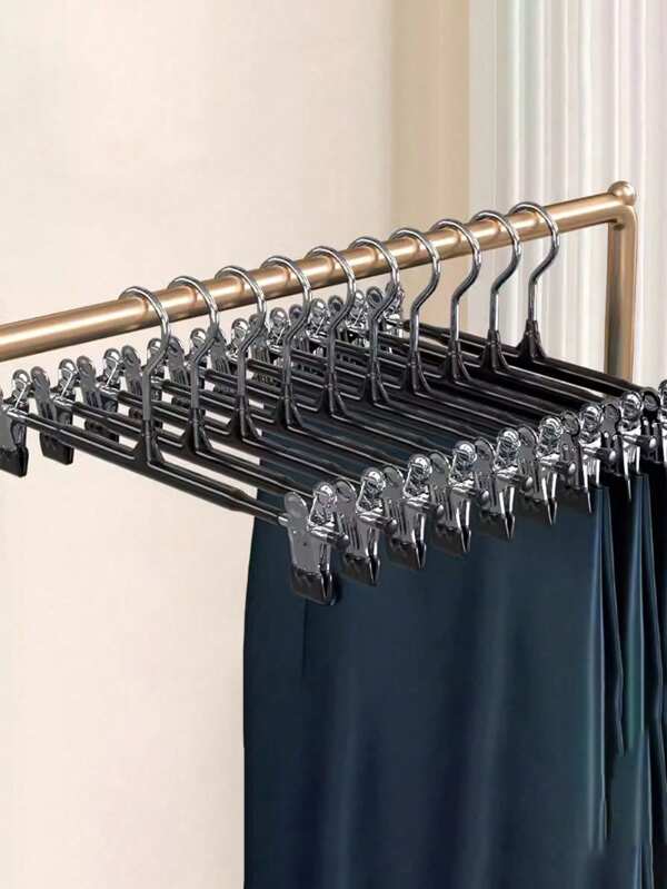 60pcs/20pcs/10pcs Adult Full Plastic 10pcs/5pcs Dip Coated Pants Clips, Skirt Clips, Household Drying Seamless Stainless Steel Storage Clothes Hanger, Lingerie Dedicated Anti-Aging Metal Pants Clips, Clothing Drying Rack For Garment Store & Home Use