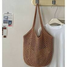 Túi dệt bằng sợi cotton dung tích lớn, túi đan rơm khoét rỗng kiểu mới, túi đeo vai đơn giản, túi đi biển du lịch, túi nữ. - Nhiều màu - Xem 13
