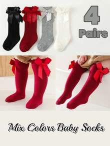 4/6 Pairs Baby Socks, Spanish Style Bow Decor Princess Long Tube Socks For Girls - Multicolor - View 1
