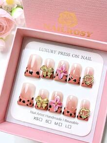 nailrosy 10 Móng Tay Giả Thủ Công Ngắn Kiểu Móng Vịt Màu Cam Kiểu Pháp Màu Đen Kiểu Y2K Móng Họa Tiết Da Báo Móng Tay Giả Đám Cưới Móng Gel Poly Bộ Móng Giả Đám Cưới Sinh Nhật Phong Cách Emo Goth Móng Acrylic Dễ Thương Thanh Lịch Nghệ Thuật Làm Móng 3D Gel Khắc Hoa Gel Mùa Đông Pha Lê Tự Làm Trang Trí Đá Rhinestone Sang Trọng - Nhiều màu - Xem 2