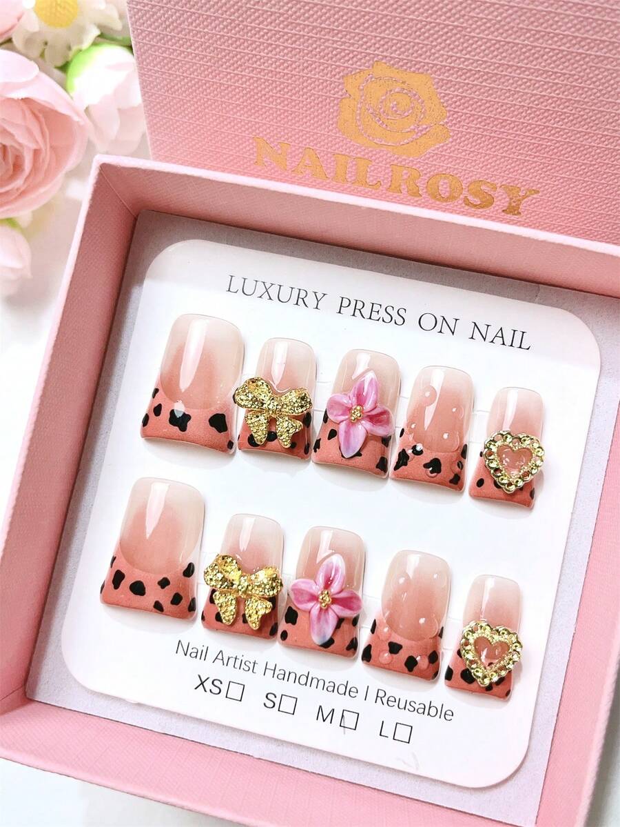 nailrosy 10 Móng Tay Giả Thủ Công Ngắn Kiểu Móng Vịt Màu Cam Kiểu Pháp Màu Đen Kiểu Y2K Móng Họa Tiết Da Báo Móng Tay Giả Đám Cưới Móng Gel Poly Bộ Móng Giả Đám Cưới Sinh Nhật Phong Cách Emo Goth Móng Acrylic Dễ Thương Thanh Lịch Nghệ Thuật Làm Móng 3D Gel Khắc Hoa Gel Mùa Đông Pha Lê Tự Làm Trang Trí Đá Rhinestone Sang Trọng