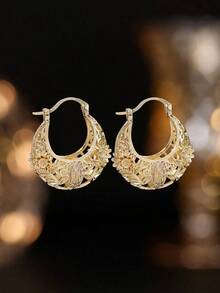Mexican Style Metallic Hollow Asymmetrical Earrings, Perfect For Parties, Couples Anniversary Gift, Rose Gold Plated, Suitable For Teenagers - Red - View 6