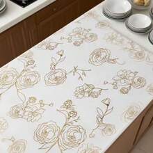 Gold Rose Print Non-Adhesive Drawer Liner: Made Of EVA Material, Removable Kitchen Cabinet Drawer Mat, Spring Summer Picks, Brides Maid Gifts, Room, Bedroom Decor, Bedroom Decor, Beach, Travel, For Men, For Women, Vacation - Clear - View 4