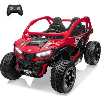 24V Ride On Toys For Big Kids 10AH Real Spacious 2-Seater, 4 X75W Motor 5MPH Ride On Car Kid UTV For Kids 3-8, EVA Tire, Remote Control, Bluetooth Music, 4 Spring Suspension