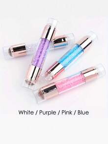 3件套亚克力彩色钻石双头硅胶美甲模板印章转印笔美甲工具，双头硅胶美甲印章带水钻装饰 - 不含甲醛，适用于DIY美甲和足部修复、电镀，透明乳白色，印章工具使用透明硅胶印章和刮刀，实现快速简便的美甲方法 - 彩色 - 查看 2