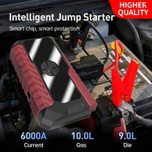 New Model Starter With Air Compressor, Portable Battery Starter 6000A Peak 150PSI Digital Tire Inflator, Portable 12V Car Battery Charger (2.64 Gallons Of Gasoline / 2.11 Gallons Of ) Quick Start Car With USB Charging Port And LED Emergency Light, Car Accessories Tools 6000A & 3000A Available Christmas - Igniter and air pump - red and black - 查看 2