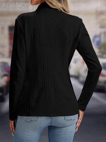 Blazer texturizado para mujer de otoño e invierno - Chaqueta casual de manga larga, prenda exterior de oficina relajada en color negro para primavera - Negro - Ver 3